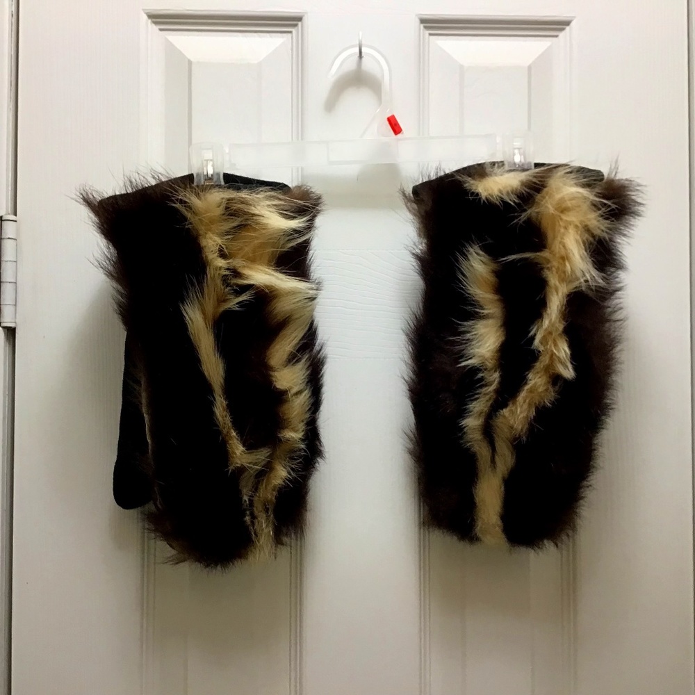 Skunk Fur and Leather Mittens